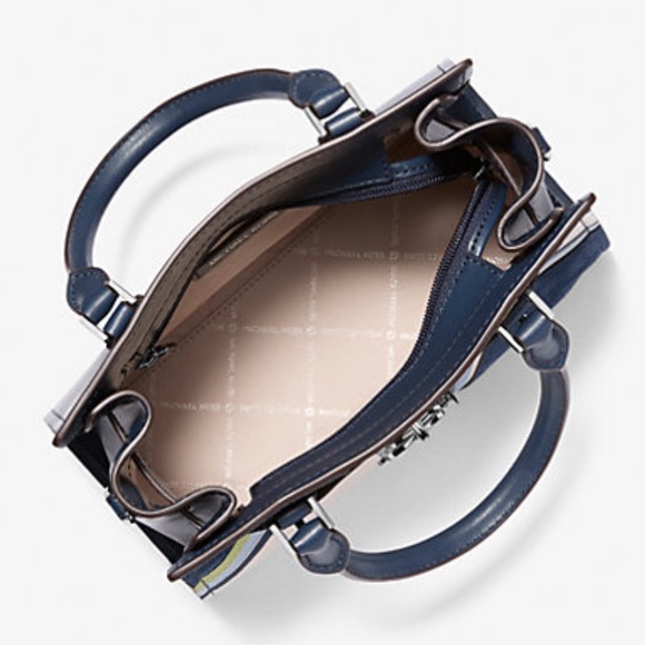 MICHAEL KORS Hamilton Small Patchwork Satchel NAVY MULTI COLOR - Picture 9 of 16